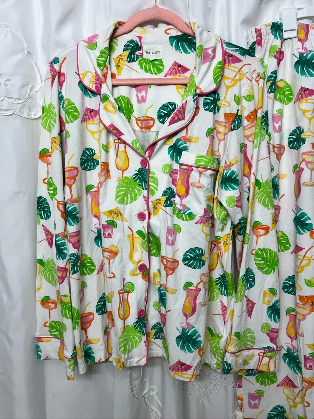 BedHead PJs Tropical Cocktail Monstera Pajama Set Cotton Size L